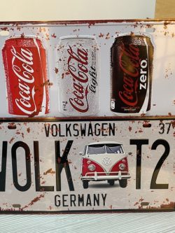 Pack 2 Placas Metálicas Estilo Vintage Decoración Para Café Bar Carwash Coca Cola