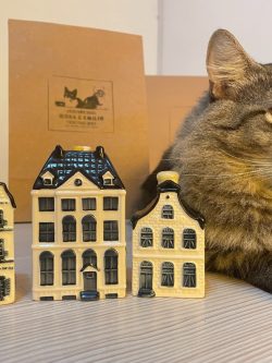 SET 3 CASAS HOLANDESA DE LOZA BOTELLA LICORERA COLECCIÓN KLM REMBRANDT HOUSE