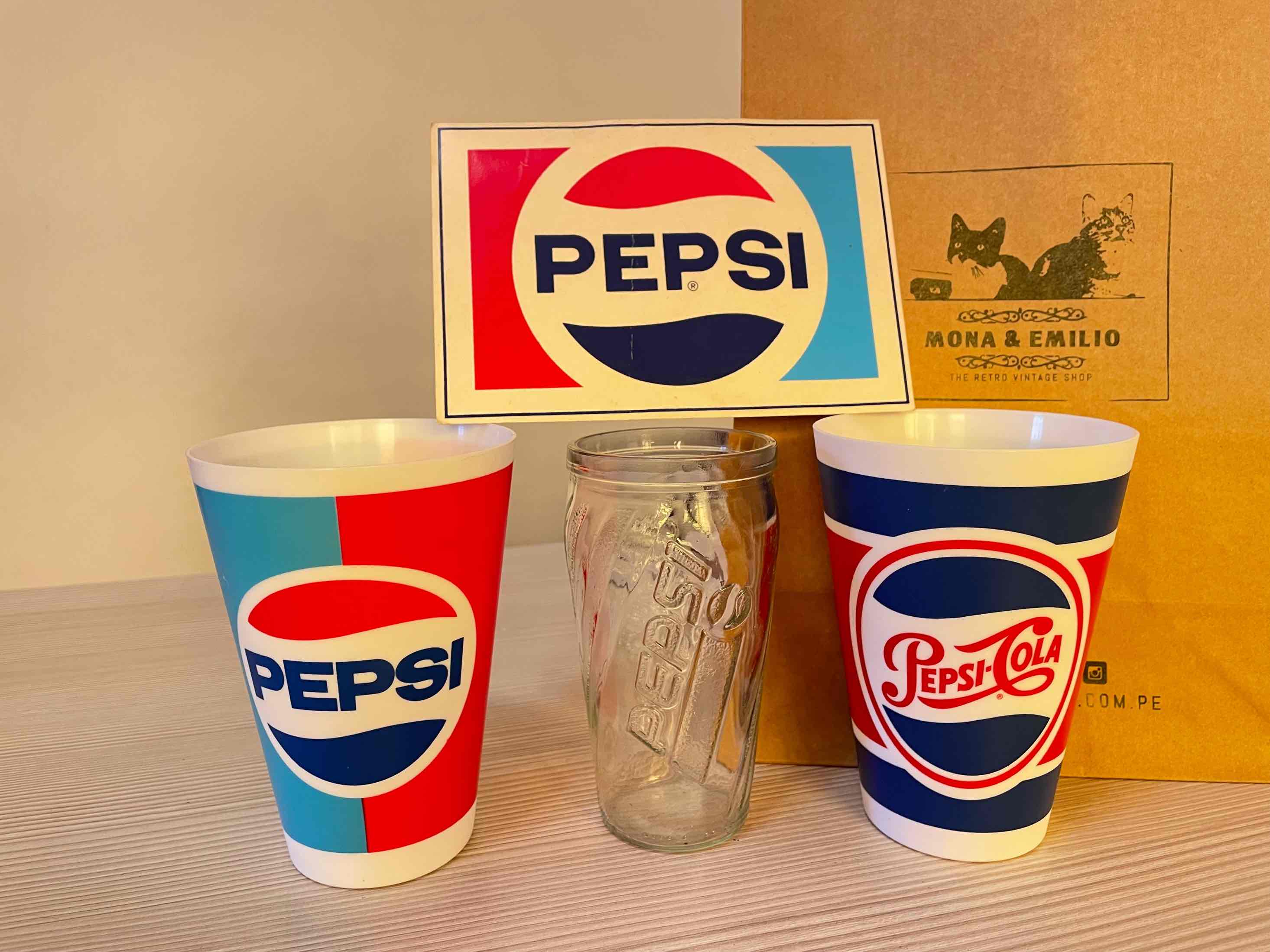 SET VASOS PEPSI COKE COLECCIONABLES ANTIGUO STICKER