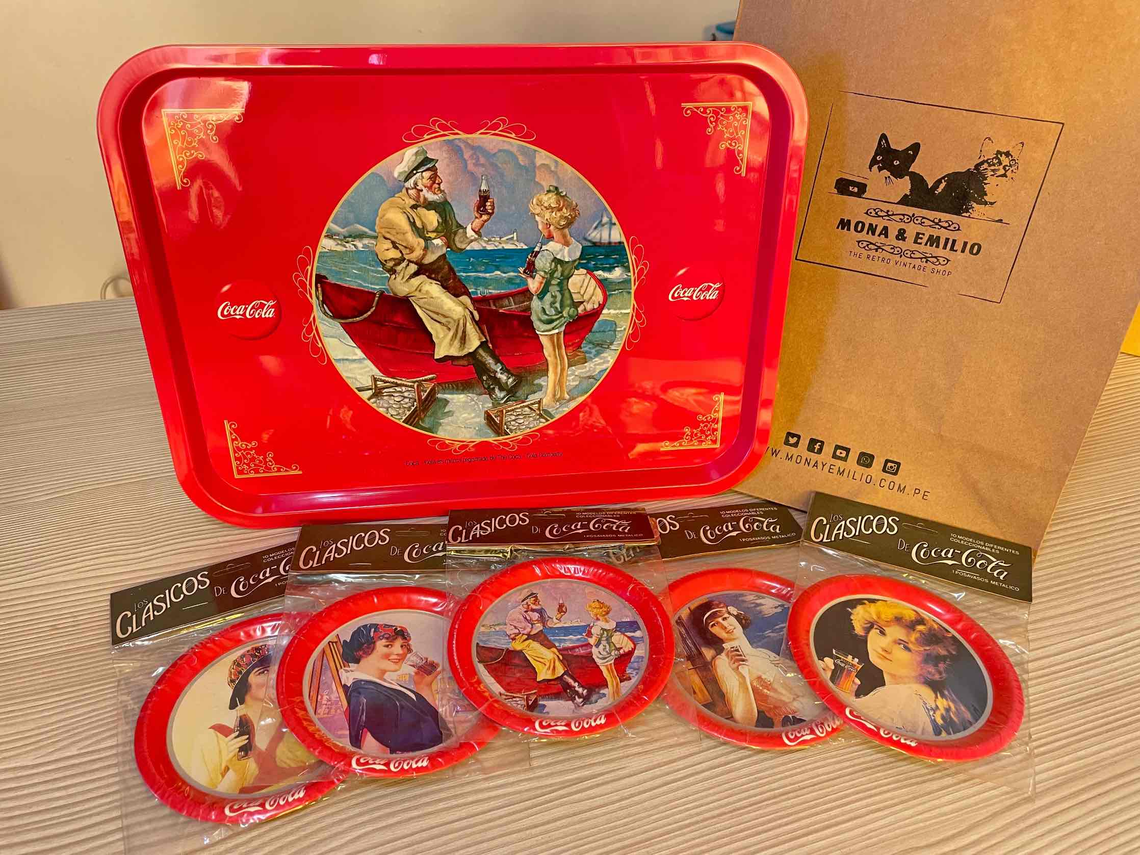 PACK 5 POSAVASOS APOYAVASOS Y AZAFATE FUENTE PANETONERA COCA COLA NUEVOS