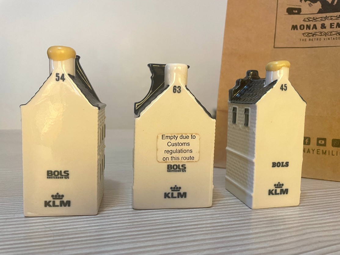 SET 3 CASITAS KLM MINIATURA BOTELLAS DE LICOR HOLANDA DEUTCH COLECCIONABLE - Imagen 2