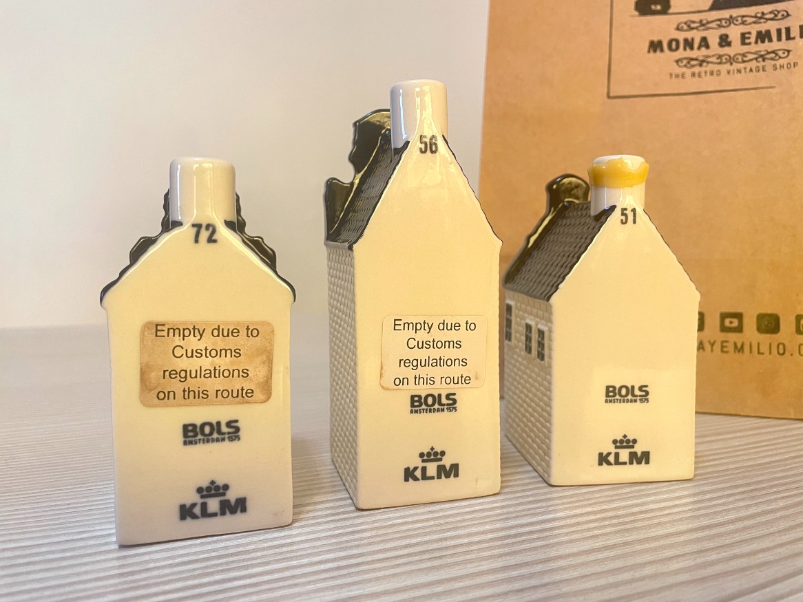 SET 3 CASITAS KLM MINIATURA BOTELLAS DE LICOR COLECCIONABLE VACIAS - Imagen 3