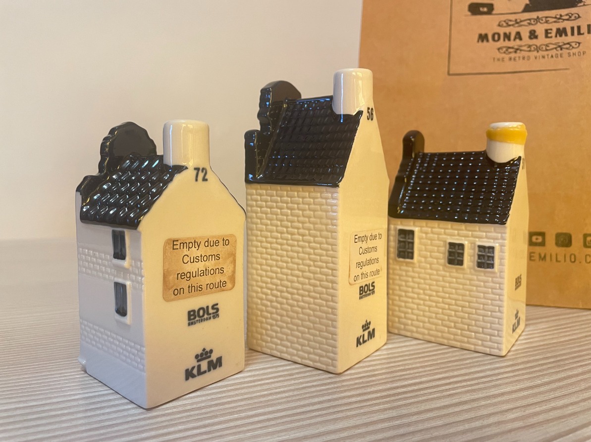 SET 3 CASITAS KLM MINIATURA BOTELLAS DE LICOR COLECCIONABLE VACIAS - Imagen 2